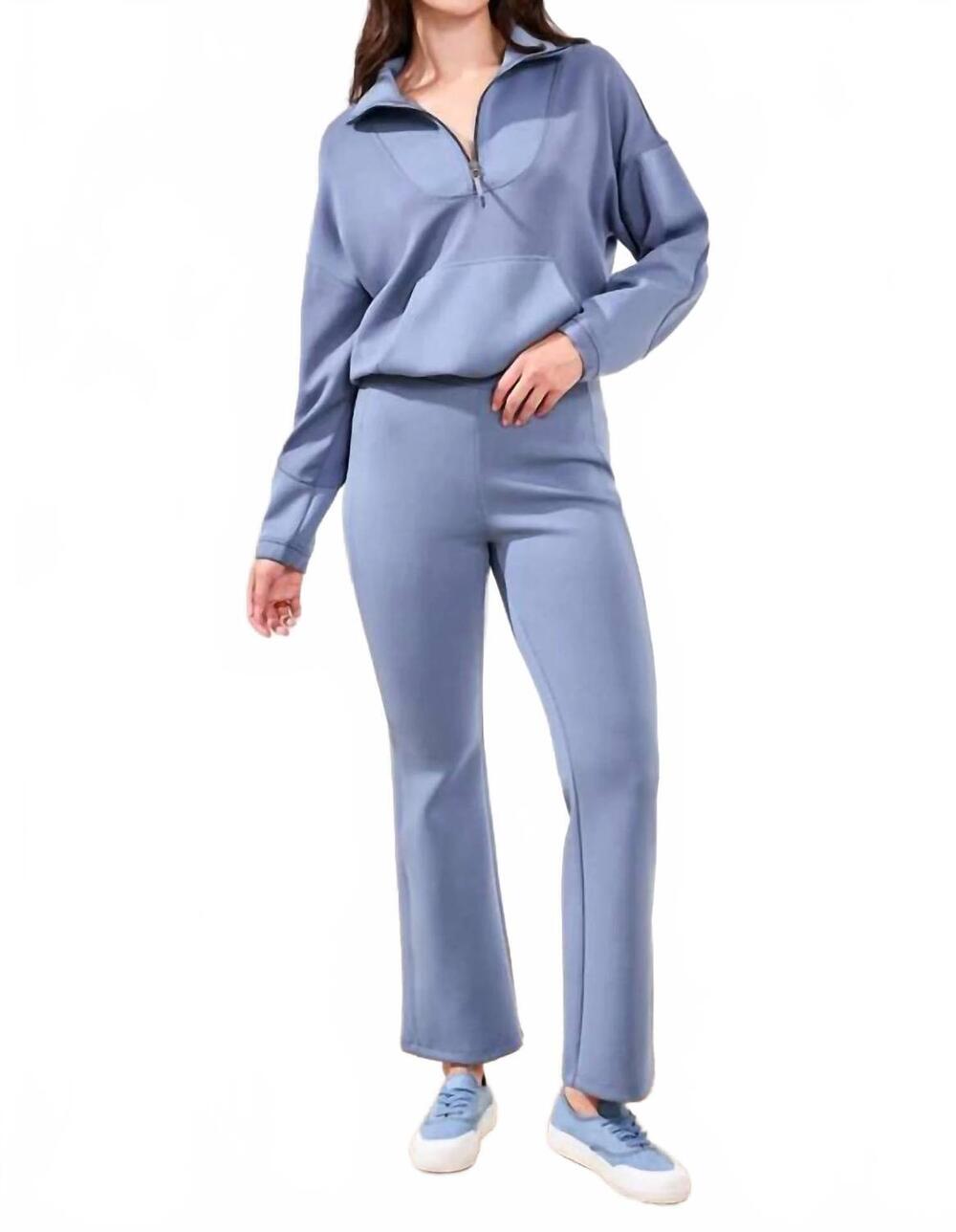 NEW TRIBAL ribbed micro flare travel pant in slate blue